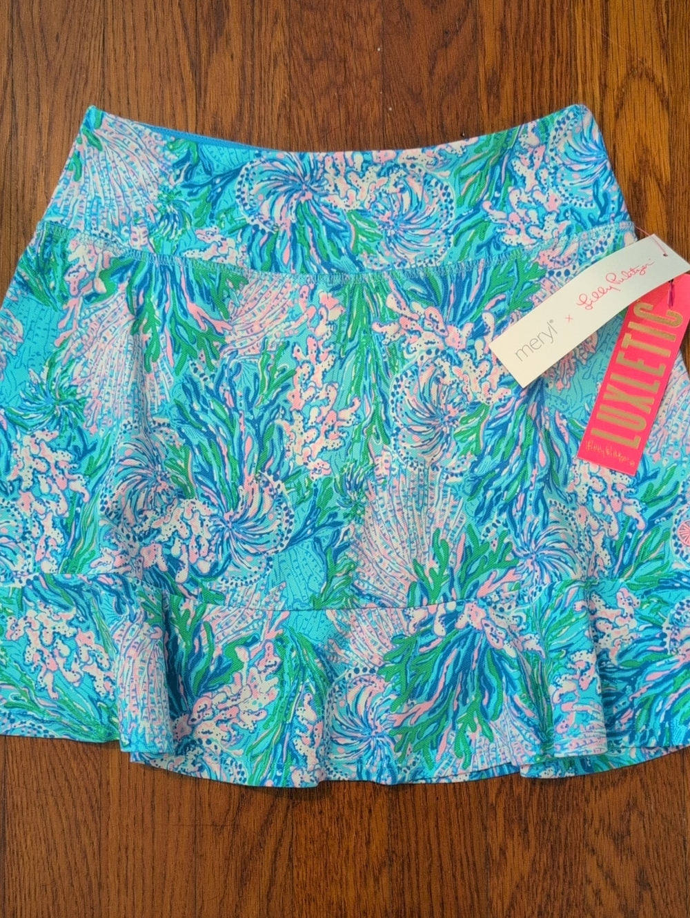 Lilly Pulitzer Aqua Blue & Pink Luxletic Ruffle Skort